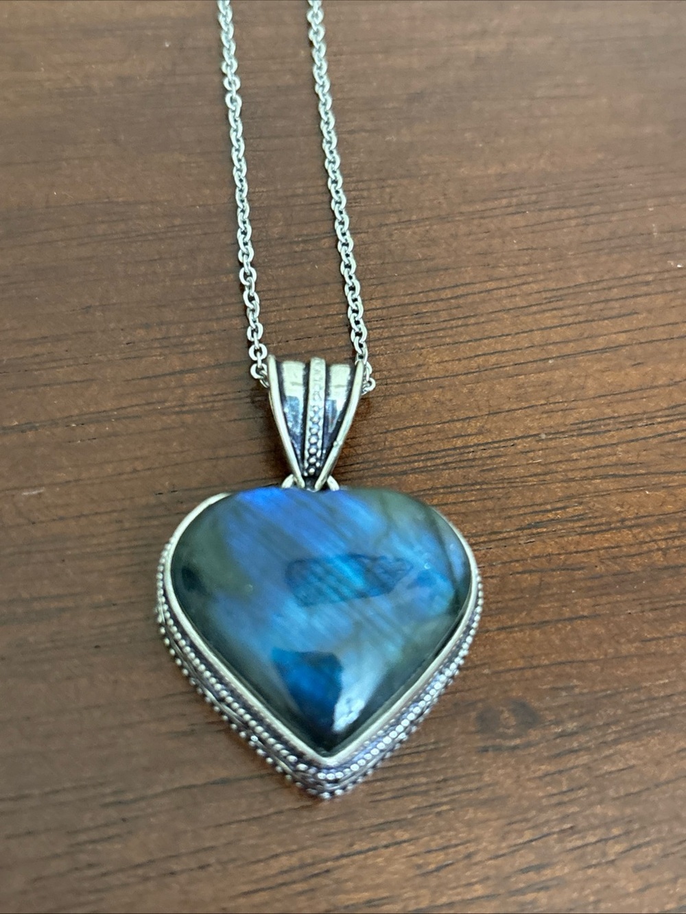 Sterling Silver Heart Labradorite Pendant Necklace - Blue